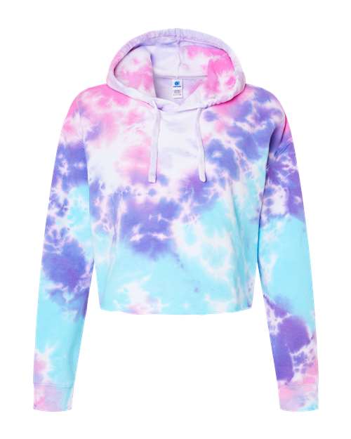 Colortone Women's Tie-Dyed Crop Hooded Sweatshirt thumbnail 3