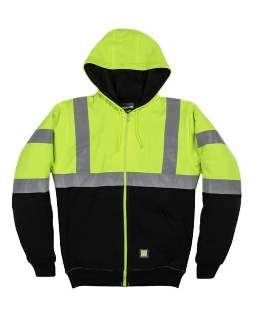Berne Apparel Men's Hi-Vis Class 3 Color Block Full-Zip Hooded Sweatshirt thumbnail 3