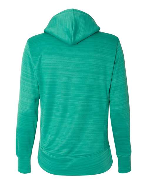 J. America Women's Odyssey Striped Performance Fleece Lapover Hooded Sweatshirt thumbnail 3