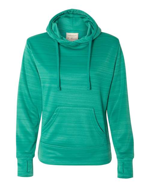 J. America Women's Odyssey Striped Performance Fleece Lapover Hooded Sweatshirt thumbnail 2