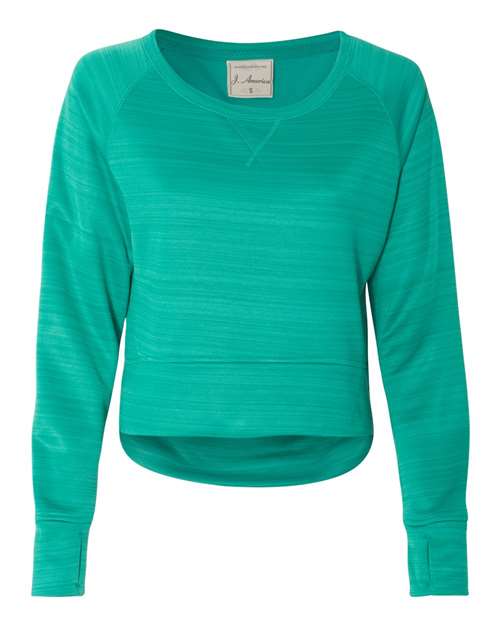 J. America Women's Odyssey Striped Performance Fleece Hi-Low Crewneck Sweatshirt thumbnail 2