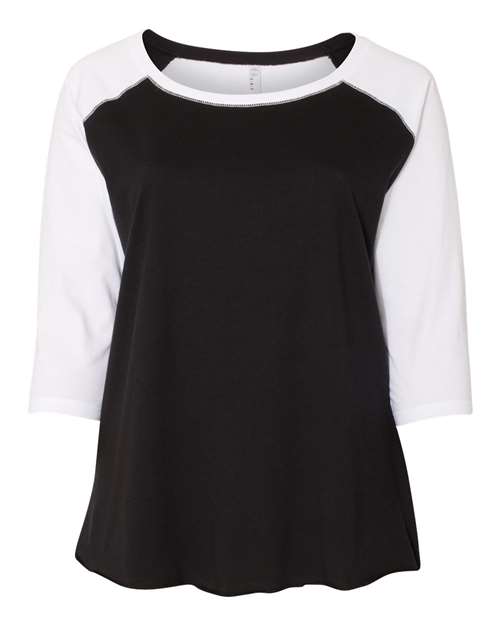 LAT Women's Curvy Collection Baseball Three-Quarter Sleeve Tee thumbnail 2