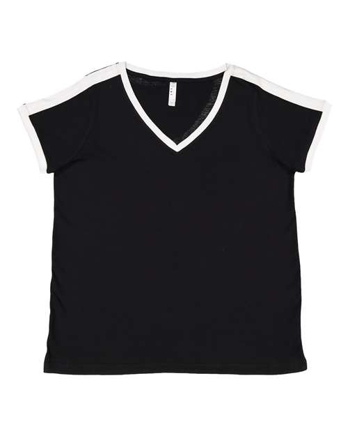 LAT Women's Curvy Retro Ringer Premium Jersey V-Neck Tee thumbnail 2
