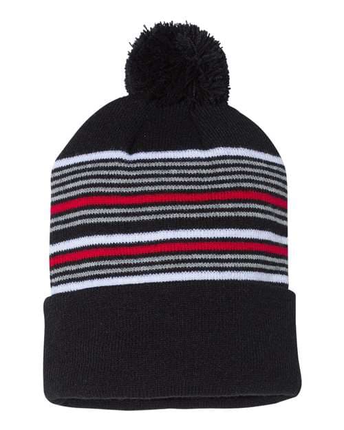Sportsman 12" Striped Pom-Pom Cuffed Beanie thumbnail 3