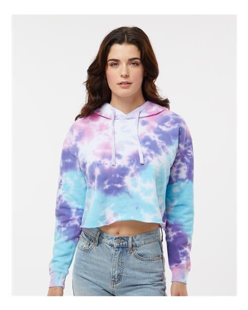 Colortone Women's Tie-Dyed Crop Hooded Sweatshirt thumbnail 2