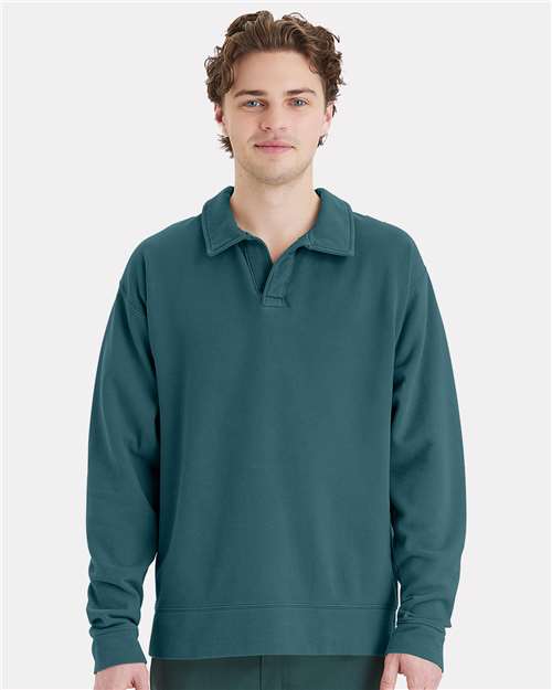 ComfortWash by Hanes Unisex Garment-Dyed Polo Collar Sweatshirt thumbnail 2