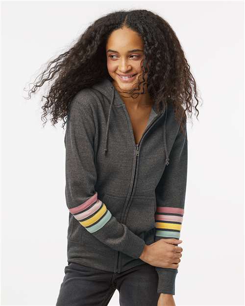 MV Sport Women's Striped Sleeves Full-Zip Hooded Sweatshirt thumbnail 2