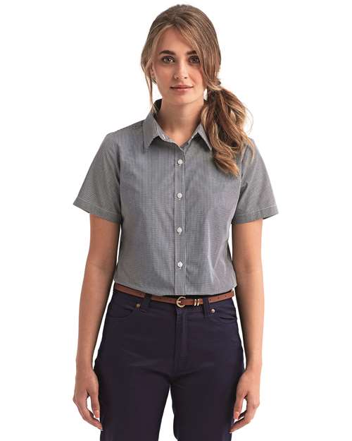 Artisan Collection by Reprime Women's Microcheck Gingham Short Sleeve Cotton Dress Shirt thumbnail 2
