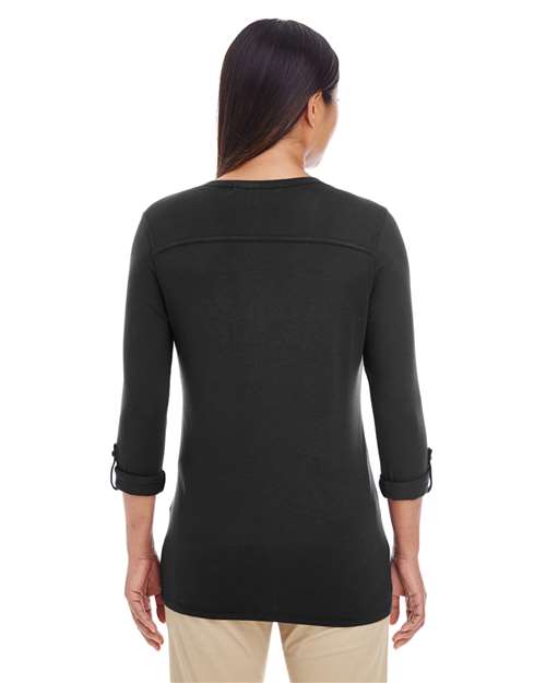 Devon & Jones Women's Perfect Fit™ Y-Placket Convertible Sleeve Knit Top thumbnail 3