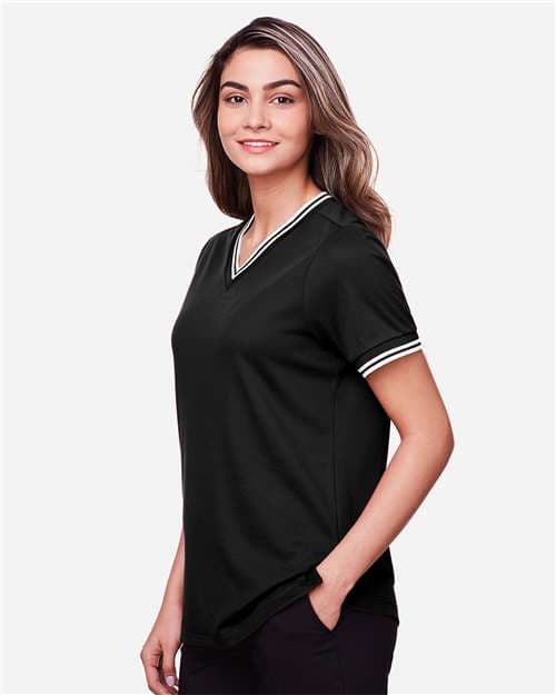 Devon & Jones Women's CrownLux Performance® Plaited Tipped V-Neck Shirt thumbnail 6