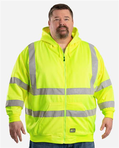 Berne Apparel Men's Tall Hi-Vis Class 3 Lined Full-Zip Hooded Sweatshirt thumbnail 2