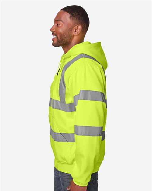 Berne Apparel Men's Tall Hi-Vis Class 3 Lined Full-Zip Hooded Sweatshirt thumbnail 5