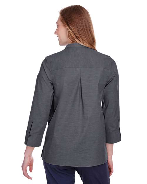 Devon & Jones Women's Crown Collection® Stretch Pinpoint Chambra Three-Quarter Sleeve Shirt thumbnail 5