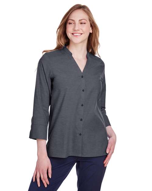 Devon & Jones Women's Crown Collection® Stretch Pinpoint Chambra Three-Quarter Sleeve Shirt thumbnail 2