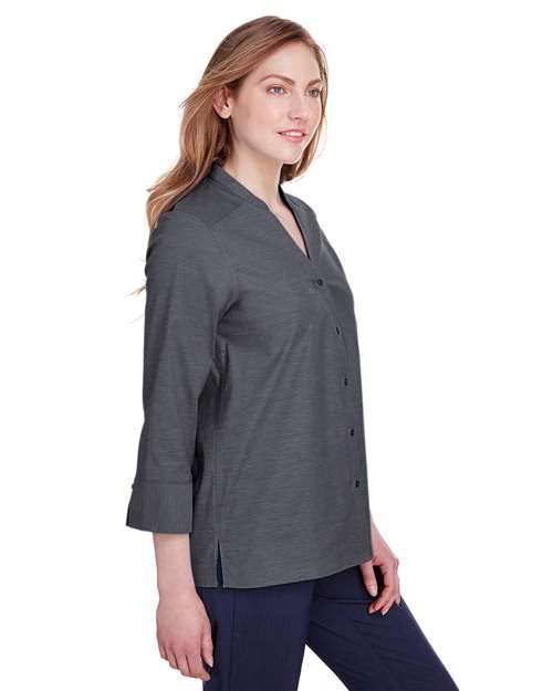 Devon & Jones Women's Crown Collection® Stretch Pinpoint Chambra Three-Quarter Sleeve Shirt thumbnail 6
