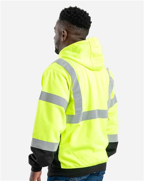 Berne Apparel Men's Hi-Vis Class 3 Color Block Full-Zip Hooded Sweatshirt thumbnail 4