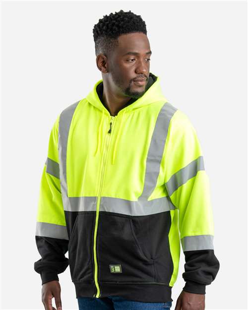 Berne Apparel Men's Hi-Vis Class 3 Color Block Full-Zip Hooded Sweatshirt thumbnail 5