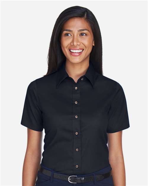 Harriton Women's Easy Blend™ Short Sleeve Twill Dress Shirt with Stain-Release thumbnail 2