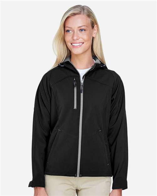 North End Women's Prospect Two-Layer Fleece Bonded Soft Shell Hooded Jacket thumbnail 2