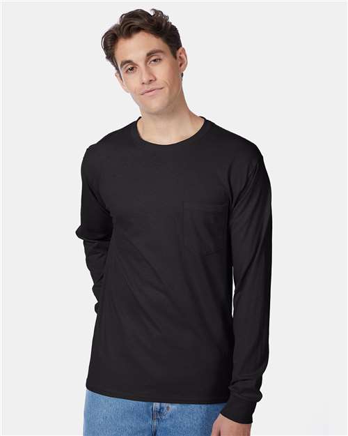 Hanes Unisex Authentic Long Sleeve Pocket T-Shirt thumbnail 2