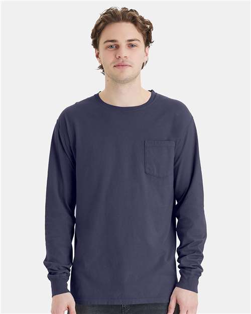 ComfortWash by Hanes Unisex Garment-Dyed Long Sleeve T-Shirt With a Pocket thumbnail 2
