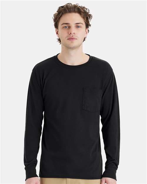 Hanes Unisex Workwear Long Sleeve Pocket T-Shirt thumbnail 2