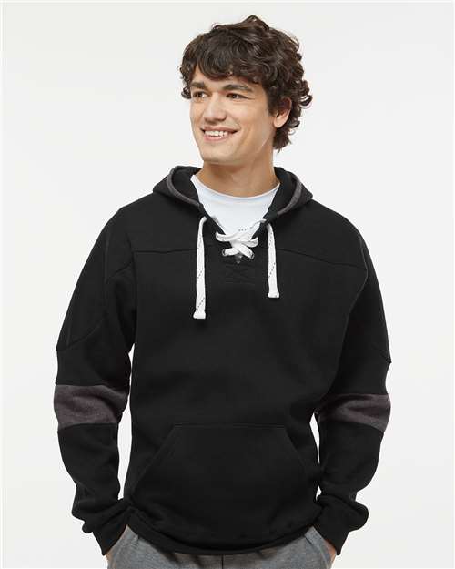 J. America Men's Sport Lace Colorblocked Fleece Hooded Sweatshirt thumbnail 2