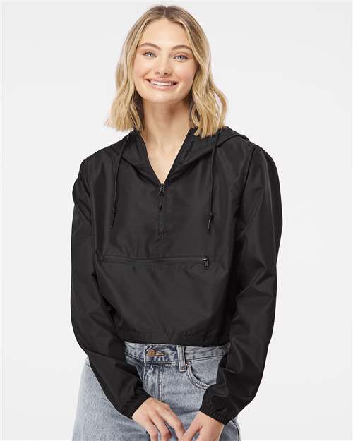 Independent Trading Co. Women's Lightweight Quarter-Zip Pullover Crop Windbreaker thumbnail 2