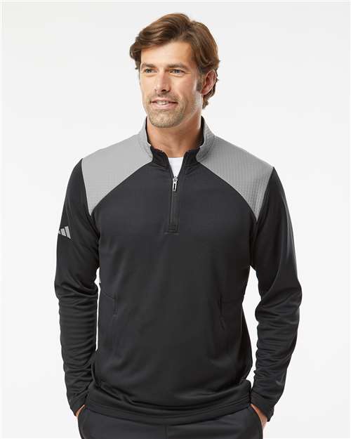 Adidas Men's Textured Mixed Media Quarter-Zip Pullover thumbnail 2