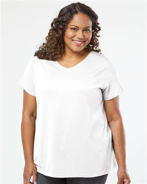 LAT Women's Curvy Collection Fine Jersey V-Neck Tee thumbnail 2