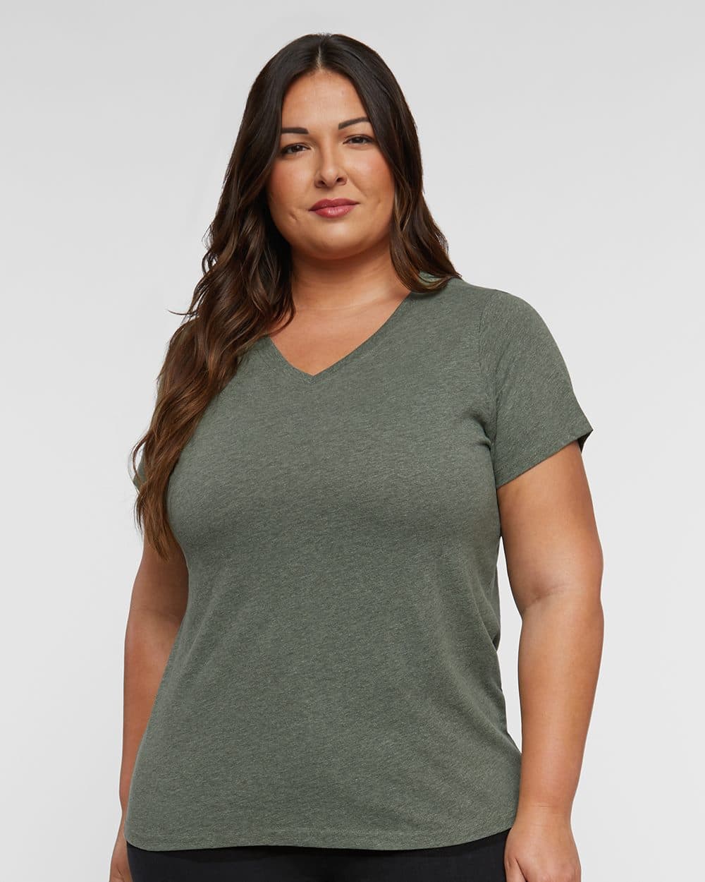 LAT Women's Curvy Collection Fine Jersey V-Neck Tee - Image 1