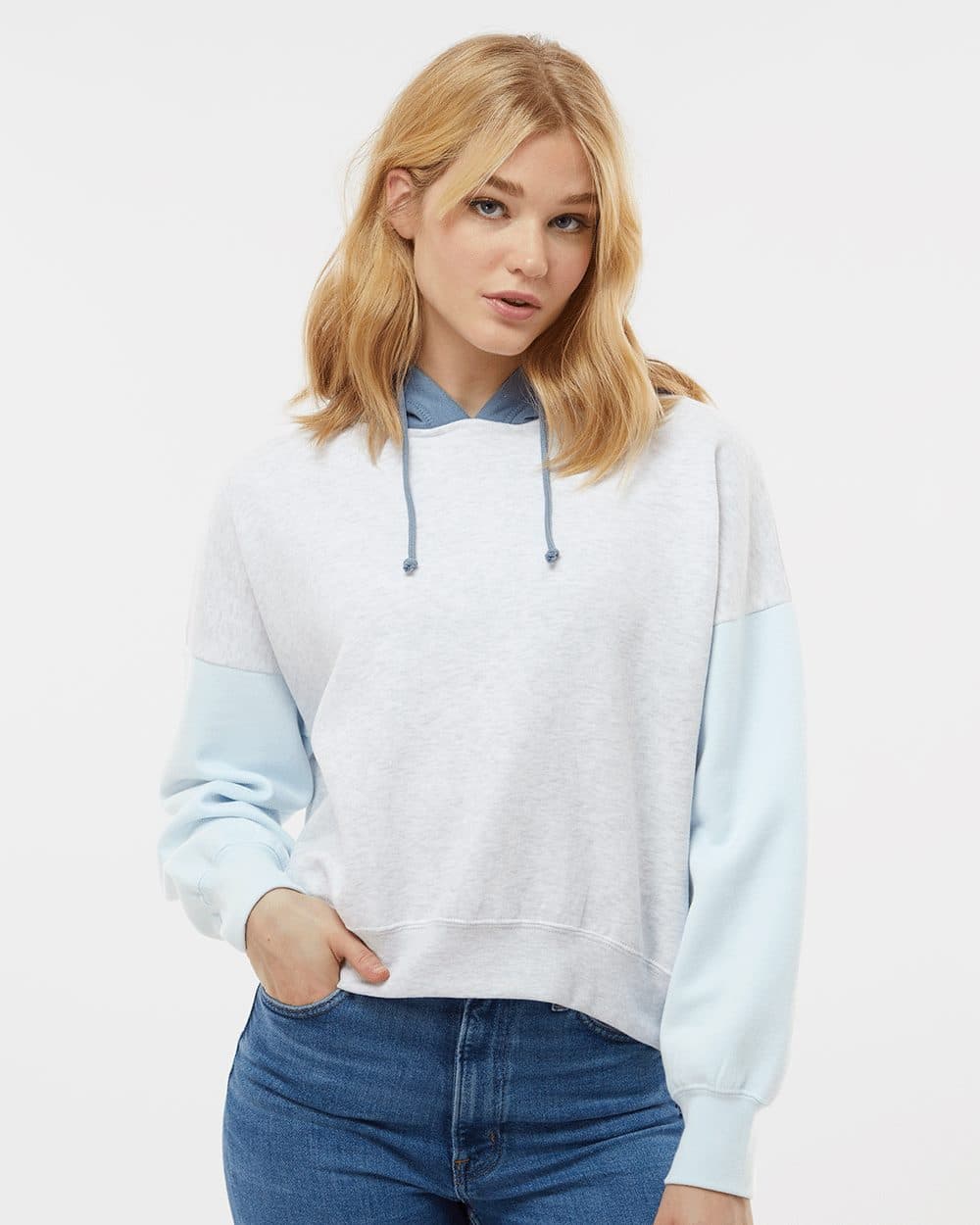 MV Sport Women's Sueded Fleece Colorblocked Crop Hooded Sweatshirt - Image 1