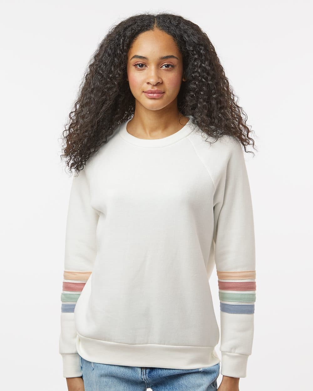 MV Sport Women's Striped Sleeves Crewneck Sweatshirt - Image 1