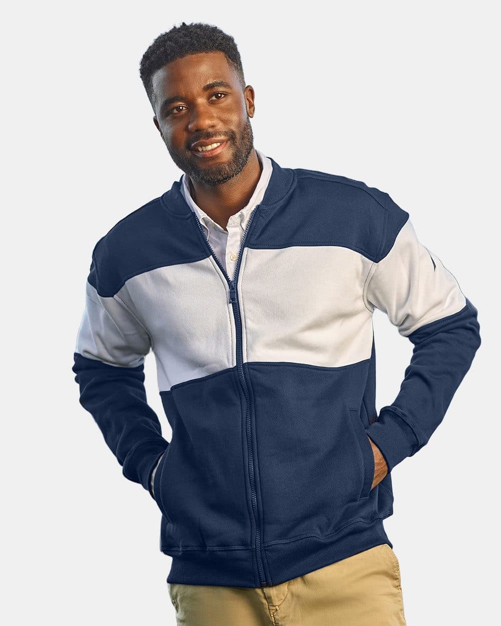Nautica Unisex Anchor Fleece Colorblocked Bomber Jacket - Image 1