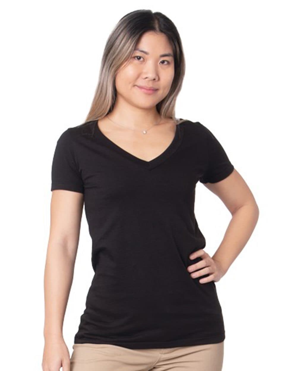 Bayside Women's USA-Made Fine Jersey V-Neck T-Shirt - Image 1