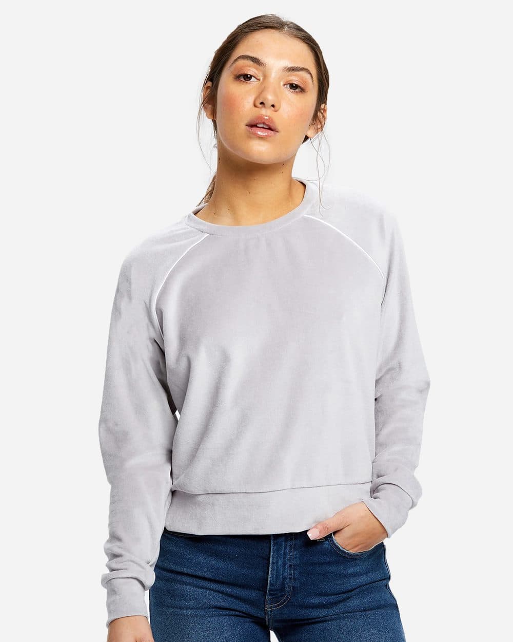 US Blanks Women's Velour Cropped Long Sleeve Pullover Top - Image 1
