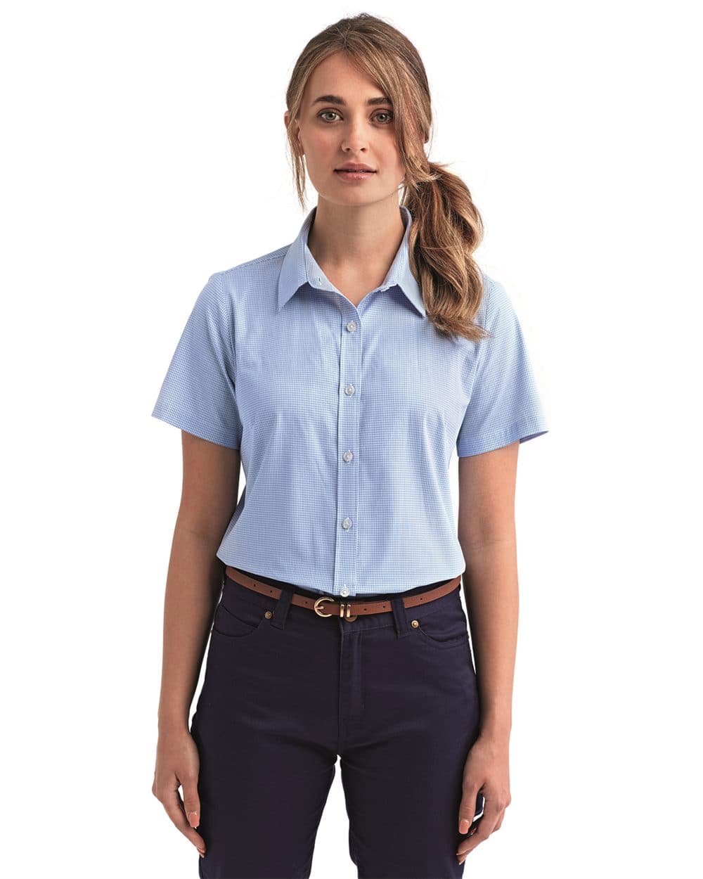 Artisan Collection by Reprime Women's Microcheck Gingham Short Sleeve Cotton Dress Shirt - Image 1