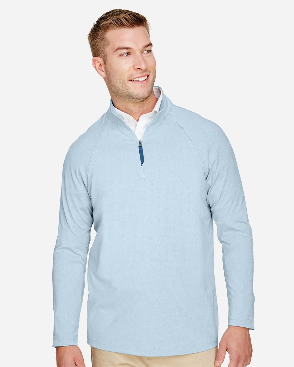 Devon & Jones Men's CrownLux Performance® Clubhouse Micro-Stripe Quarter-Zip Pullover - Image 1