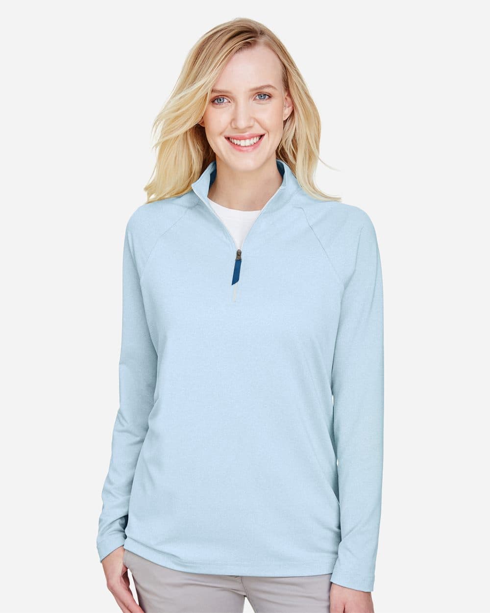 Devon & Jones Women's CrownLux Performance® Clubhouse Micro-Stripe Quarter-Zip Pullover - Image 1