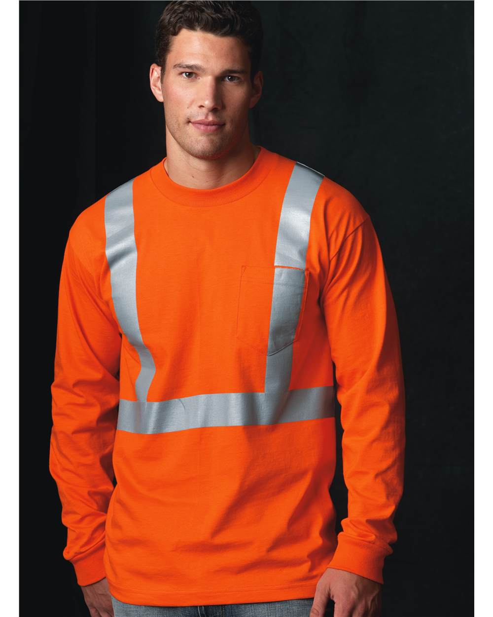 Bayside Unisex USA-Made High Visibility Long Sleeve Pocket T-Shirt - Image 1