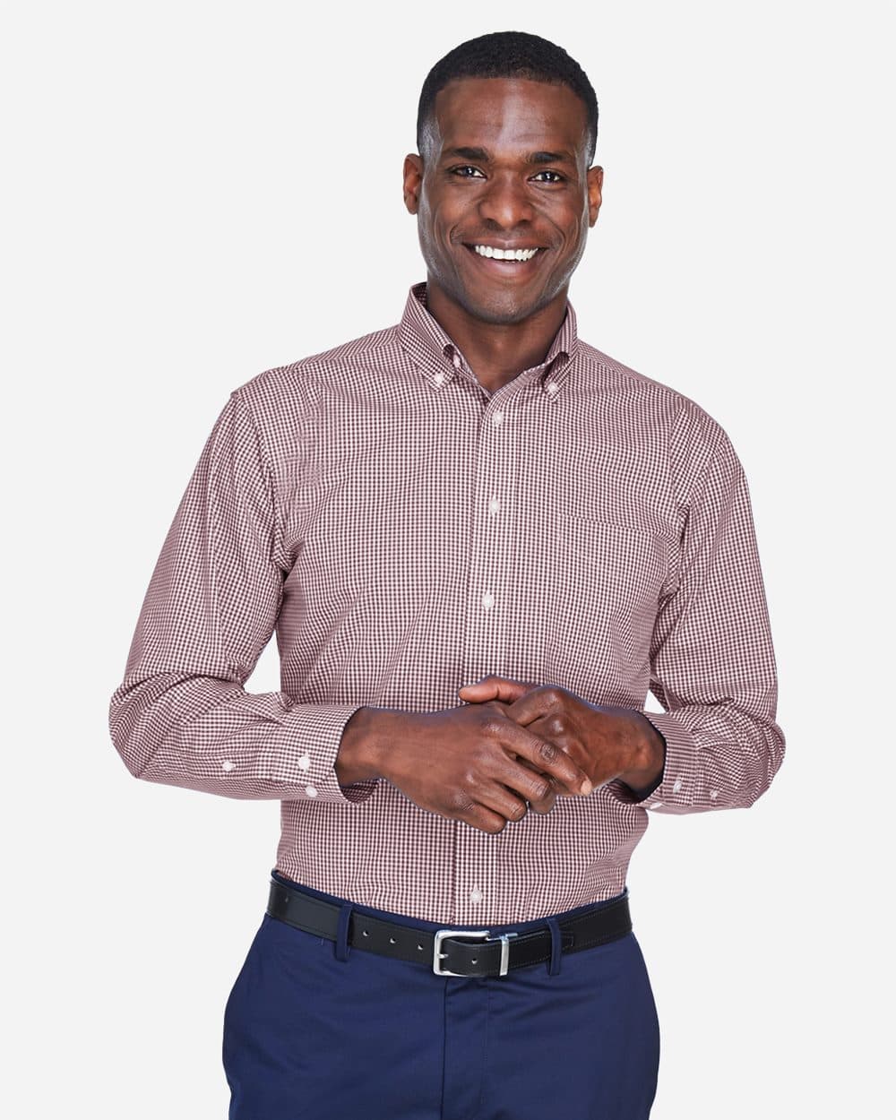 Devon & Jones Men's Crown Collection® Gingham Check Woven Dress Shirt - Image 1