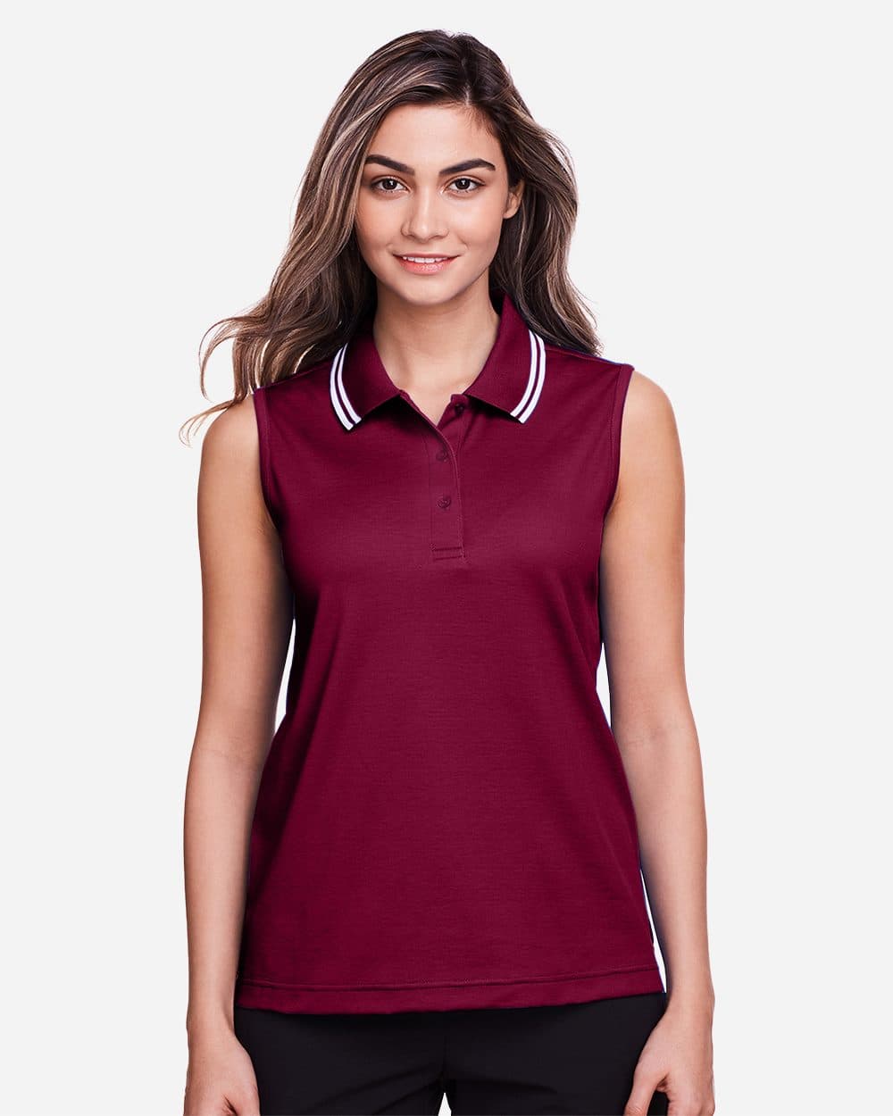 Devon & Jones Women's CrownLux Performance® Plaited Tipped Sleeveless Polo - Image 1
