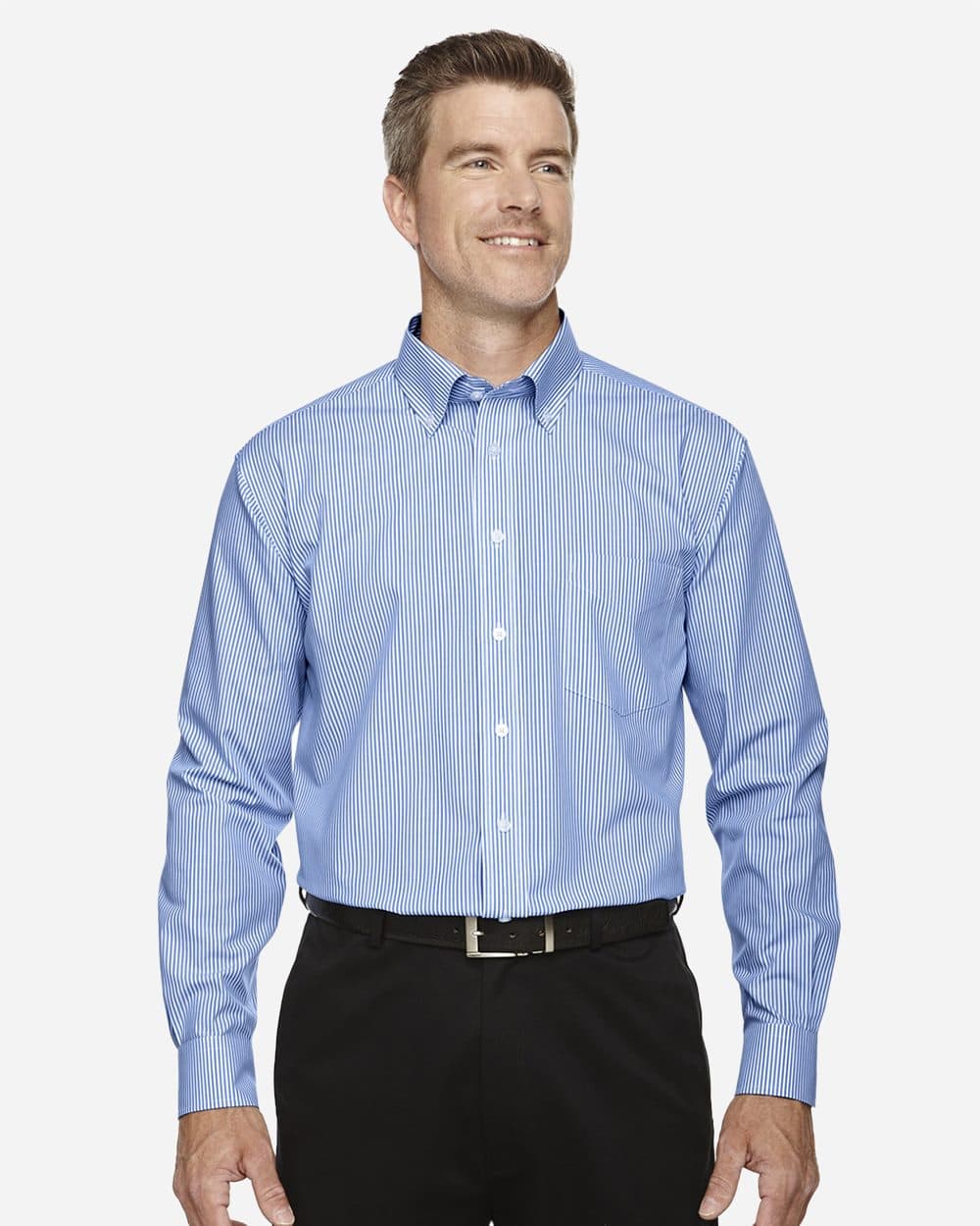 Devon & Jones Men's Crown Collection® Banker Stripe Woven Dress Shirt - Image 1