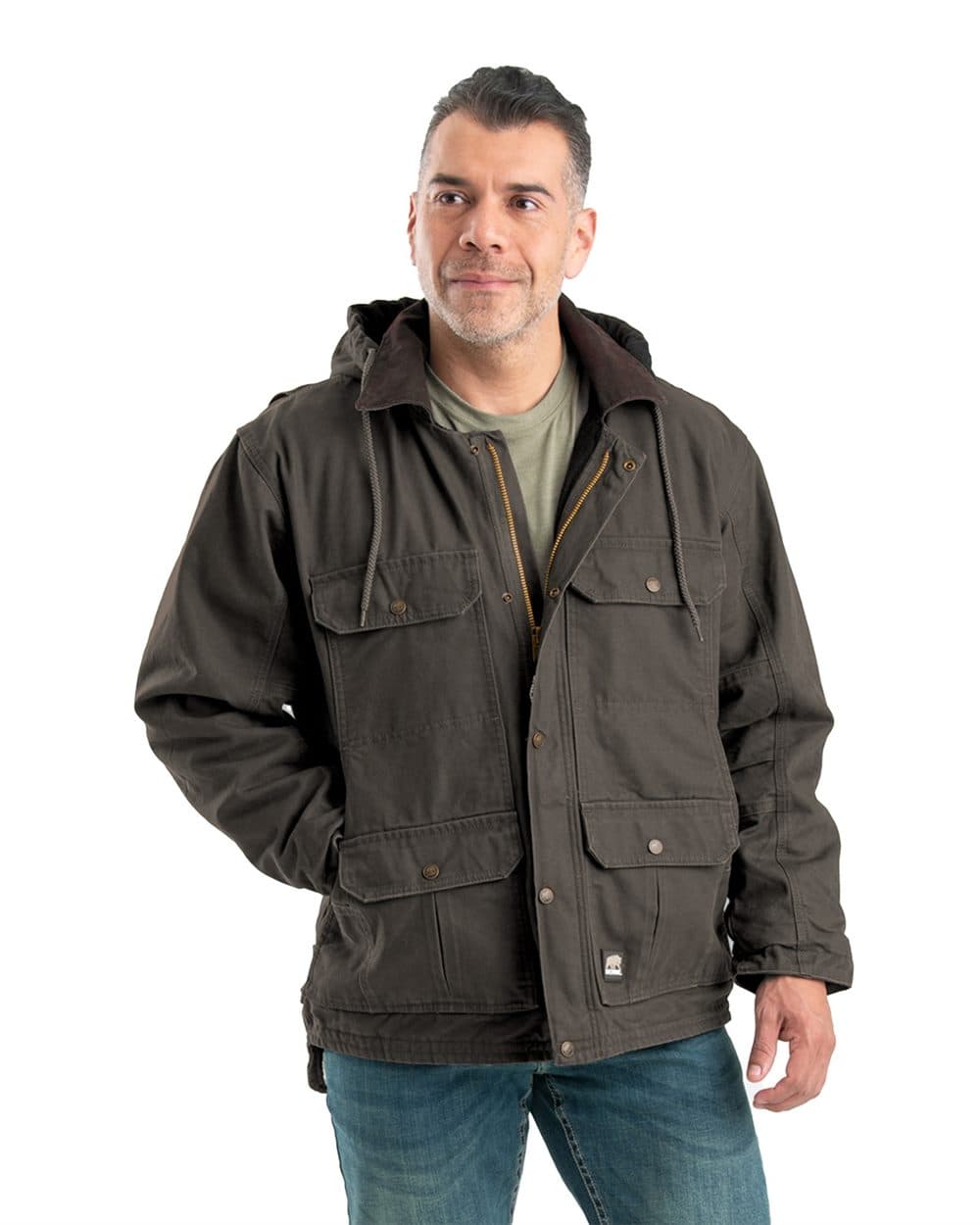 Berne Apparel Men's Heartland Washed Duck Zip-Off Hooded Coat - Image 1
