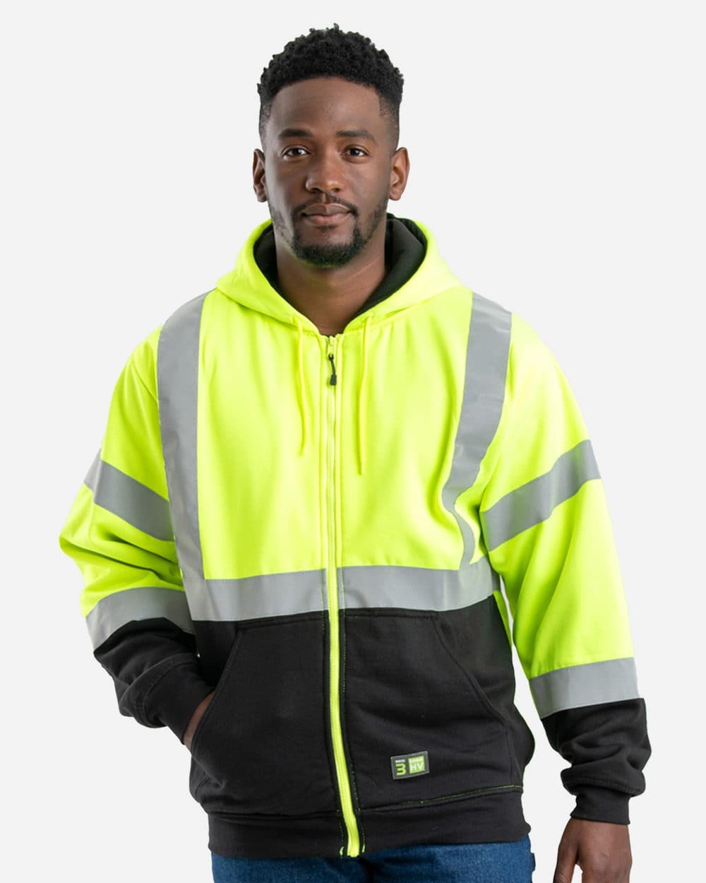 Berne Apparel Men's Hi-Vis Class 3 Color Block Full-Zip Hooded Sweatshirt - Image 1