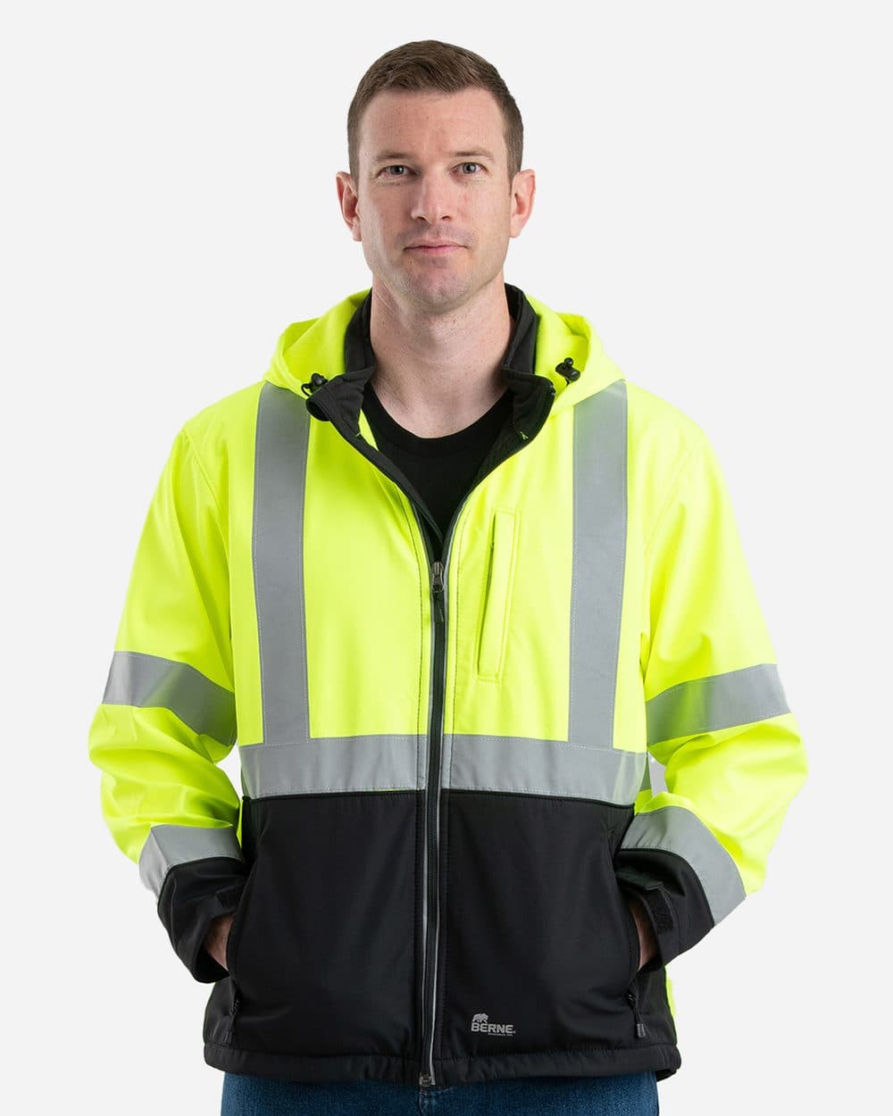 Berne Apparel Men's Hi-Vis Class 3 Hooded Soft Shell Jacket - Image 1