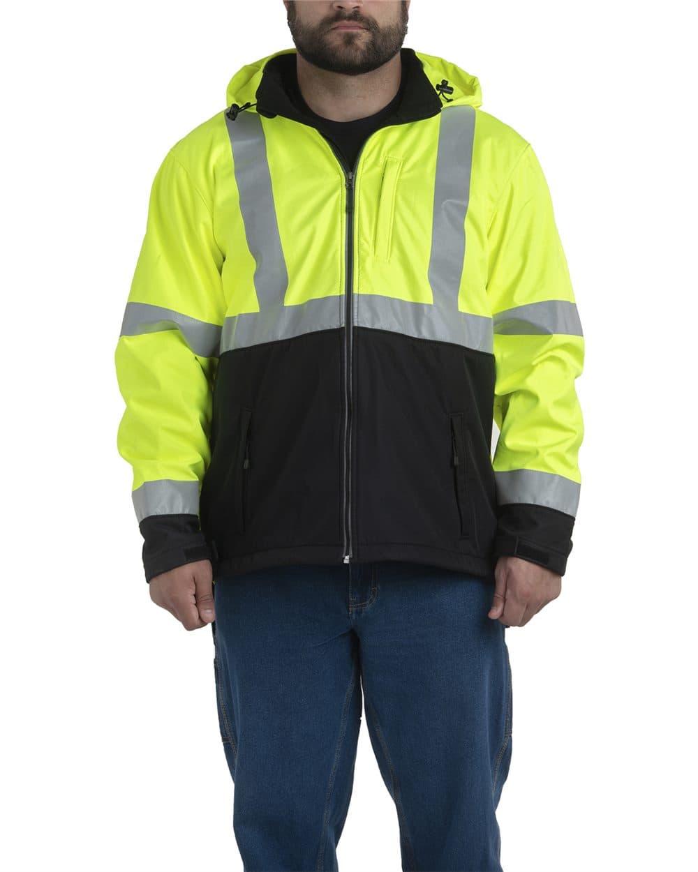 Berne Apparel Men's Tall Hi-Vis Class 3 Hooded Soft Shell Jacket - Image 1