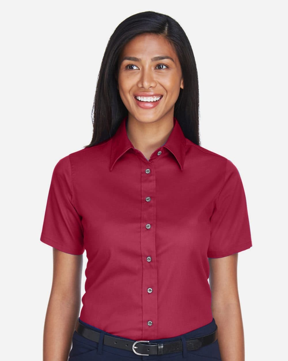 Harriton Women's Easy Blend™ Short Sleeve Twill Dress Shirt with Stain-Release - Image 1