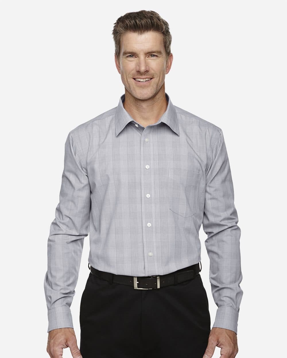 Devon & Jones Men's Crown Collection® Glen Plaid Woven Dress Shirt - Image 1