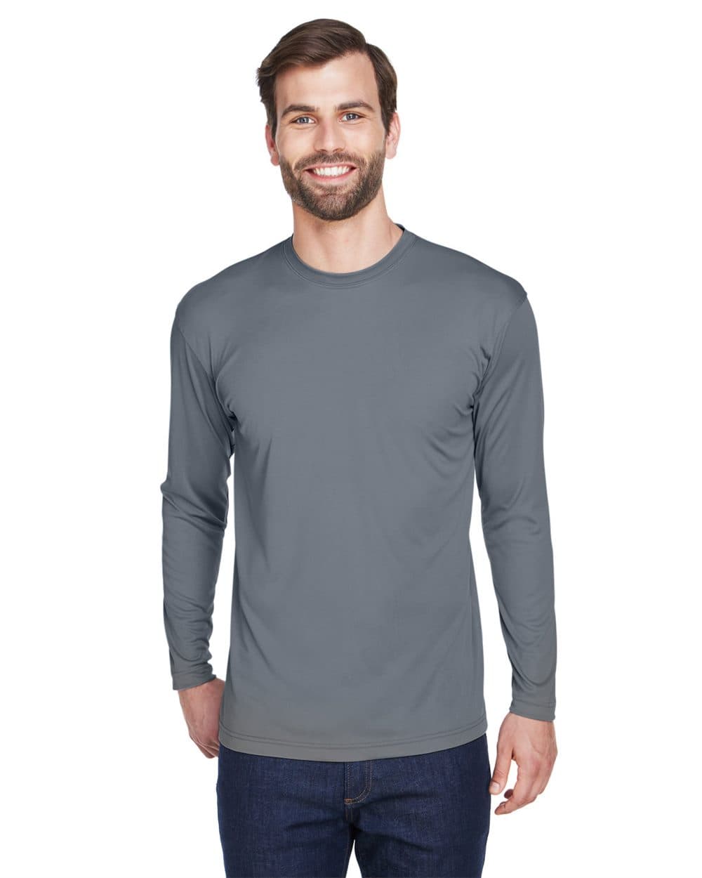 UltraClub Men's Cool & Dry Sport Long Sleeve Performance Interlock T-Shirt - Image 1